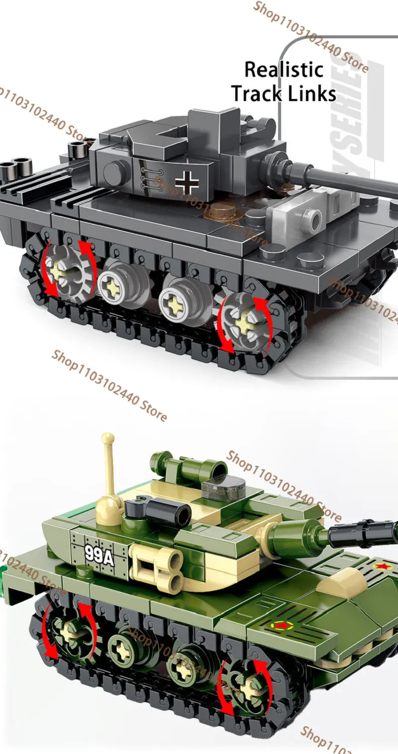 WW2 King Tiger Heavy Tank Building Blocks - DIY Military Model Kit , Educational Toy Gift for Kids