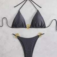 2026 new style boxer shorts mesh three-piece women's swimsuit neck lace-up bikini set