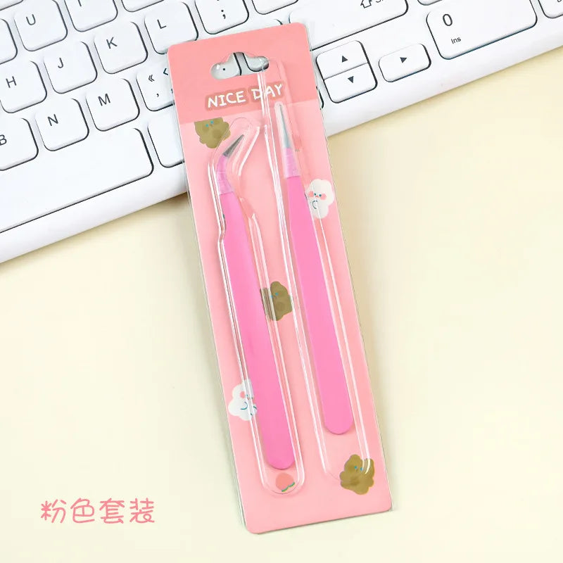 1 pair of tweezers set, single elbow tweezers, hand account stickers, picking tool, multifunctional color clip