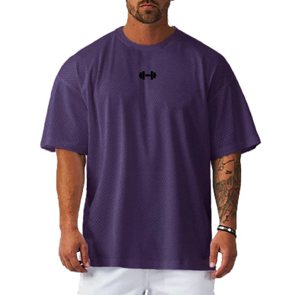 Oversized Loose Short Sleeve Quick Dry Shirt Gym Bodybuilding Breathable Cool Mesh Clothing Mens Fitness Workout Muscle T-shirts
