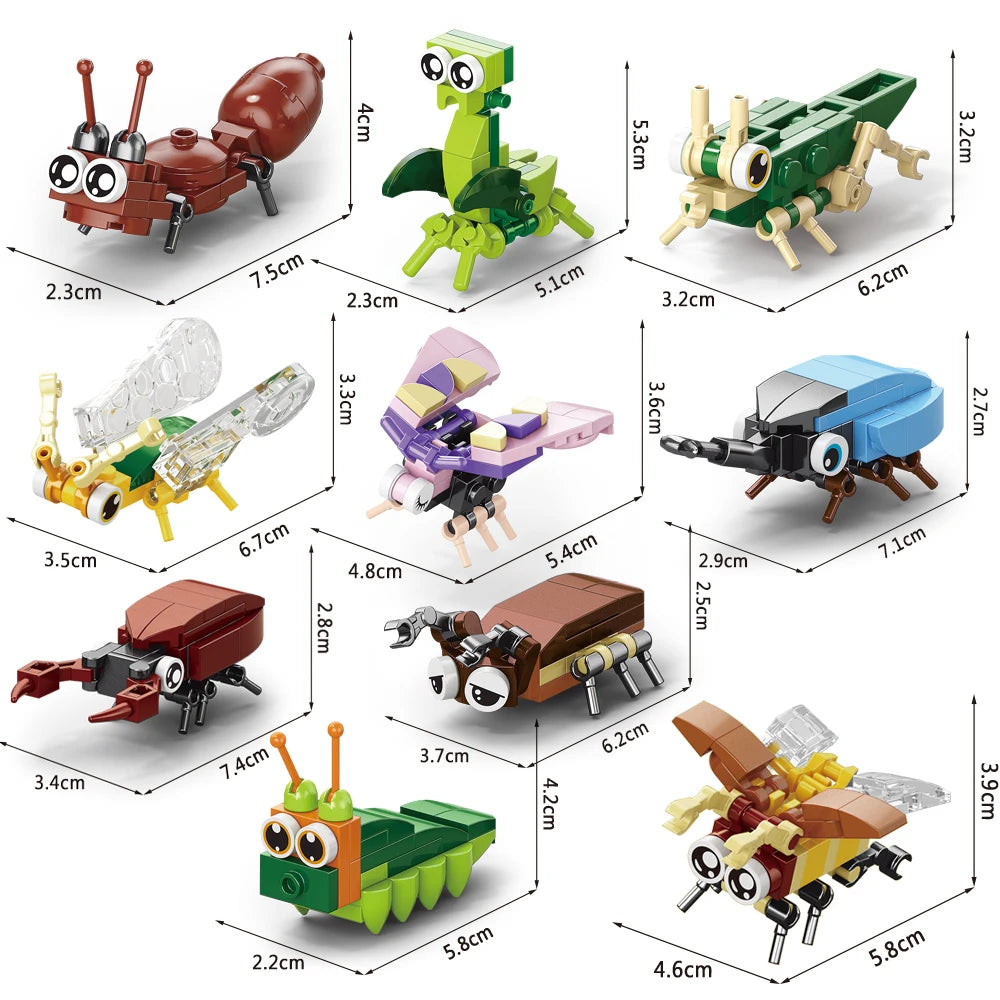 Insect World Animals Scorpion Mantis Ants Spider Birds Marine Animal Building Blocks Toys Desktop Ornaments Bricks Kids Gift