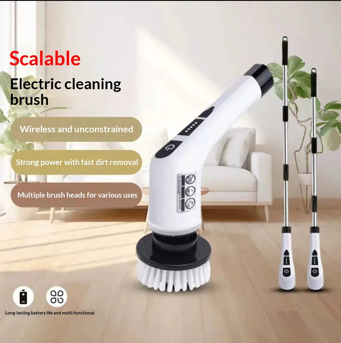 HOMEFISH Cordless Spin Scrubber Electric Cleaning Brush for Bathroom Kitchen Toilet Multipurpose Household Cleaning Tool