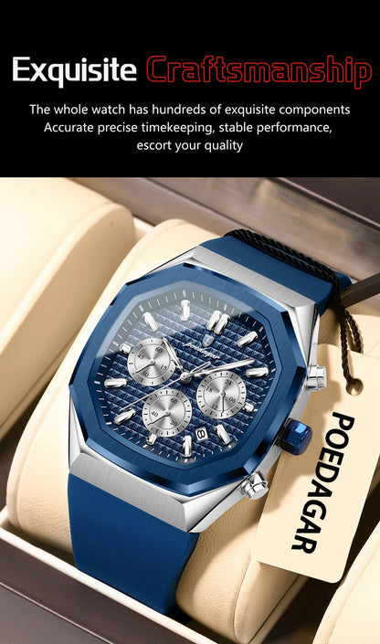 POEDAGAR Business Men's Watch Chronograph Date Silicone Strap Quartz Man Watch Waterproof Luminous Fashion Watches For Men Reloj