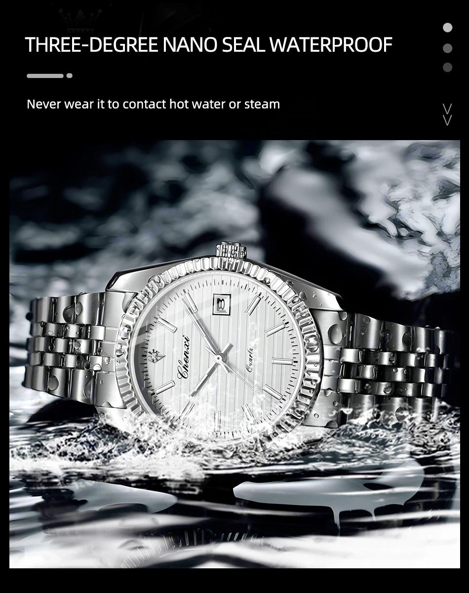 CHENXI 004D Men Quartz Watches Luxury Stainless Steel Waterproof Luminous Date Casual Wristwatch for Male