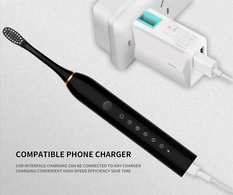 Electric Ultrasonic Toothbrush Six Speed Mode Home Soft Hair USB Charging Waterproof Adult Tooth Cleaner Automatic Couple Set