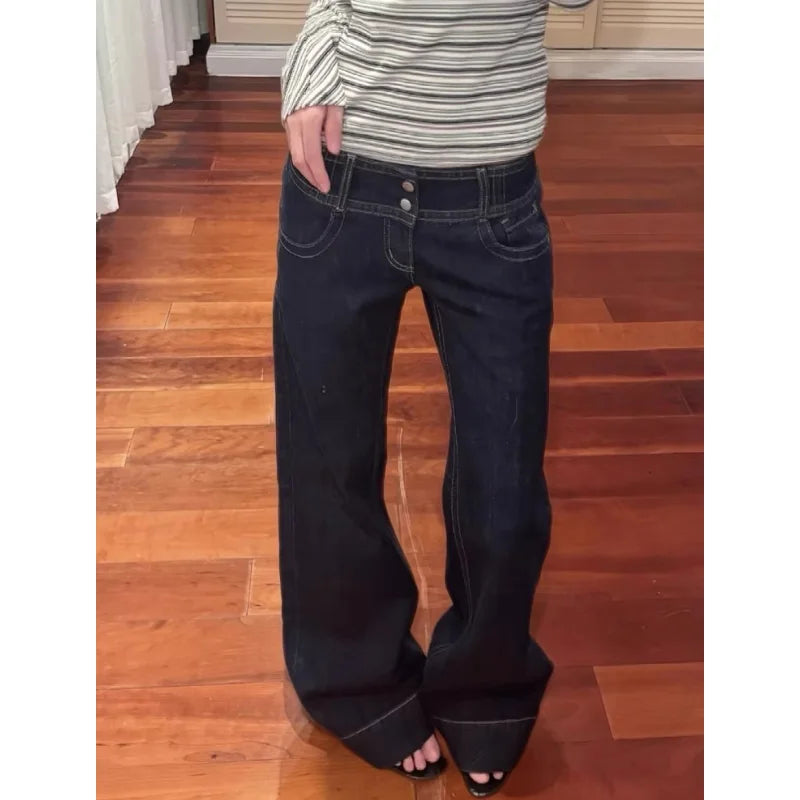 Low-Rise Button-Detail Wide-Leg Jeans