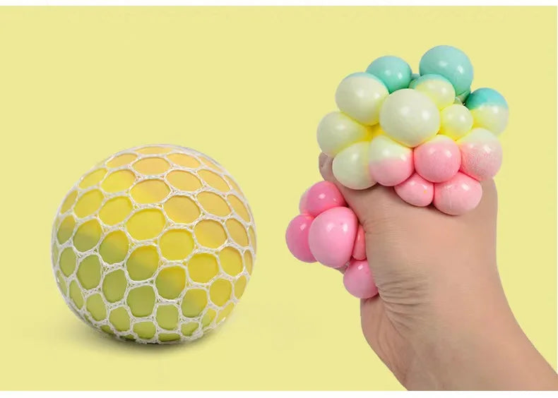 6CM Hand Squeezed Tri Color Flour Grape Tennis Ball Decompression Toy TPR Sticky Slow Rebound Adult Pressure Ball Children Gift