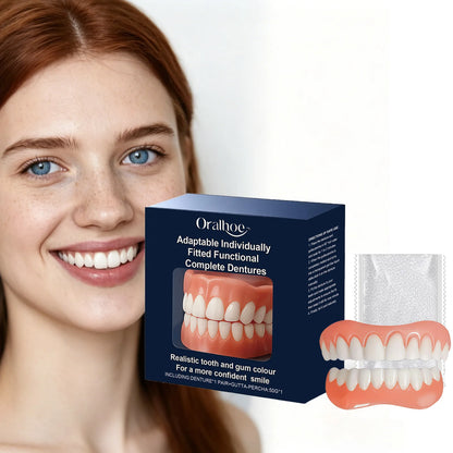 Adjustable Teeth Dentures Full Set Whitening Silicone Denture Set Fit Temporary Orthodontic Teeth Dentures Fake Tooth Oral