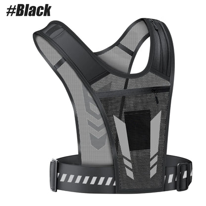 Reflective Running Vest with Phone Holder & Key Pocket | Adjustable Strap for Men Women Night Jogging Walking Gym Exercise Gear