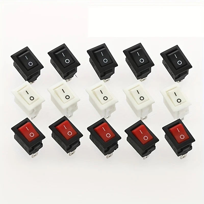 15pcs Mini Rocker Switch SPST Black and Red Snap in Switches Button AC 250V 3A / 125V 6A 2 Pin I/O 10*15mm On-off Switch Rocker