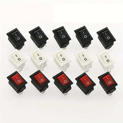 15pcs Mini Rocker Switch SPST Black and Red Snap in Switches Button AC 250V 3A / 125V 6A 2 Pin I/O 10*15mm On-off Switch Rocker