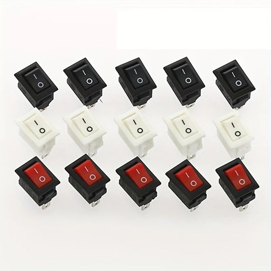 15pcs Mini Rocker Switch SPST Black and Red Snap in Switches Button AC 250V 3A / 125V 6A 2 Pin I/O 10*15mm On-off Switch Rocker