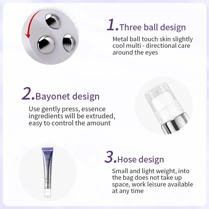 Anti Wrinkle Anti Dark Circle Eye Cream Roller Massager Moisturizing Eye Bags Anti Aging Hyaluronic Acid Eye Skin Care Products