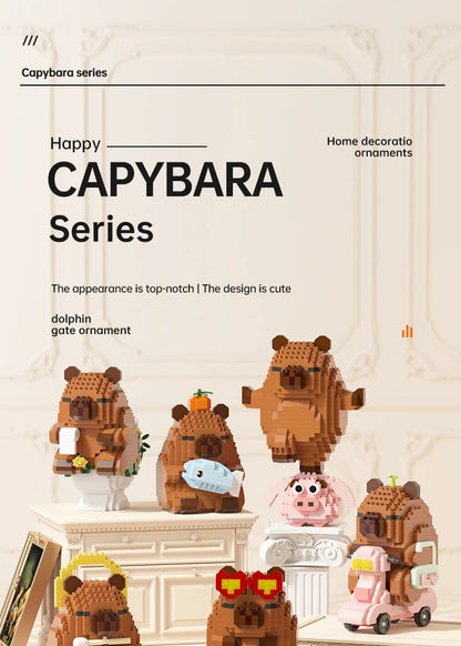 "Cute Capybara Block Figure - Desktop Decor Model with Orange Accessory | Meme Lover's Collectible"