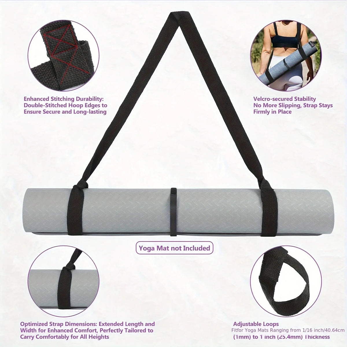 Adjustable Yoga Mat Storage Strap with Thickened Carrier - Multi-Purpose Fitness Strap Suitable for Yoga Mats, Gym Eq