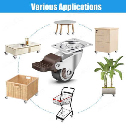1-2 inch Casters Set of 4 Rubber Small Caster Wheels for Heavy Duty Furniture Cabinets Mini Castors No Noise Smooth Swivel Wheel