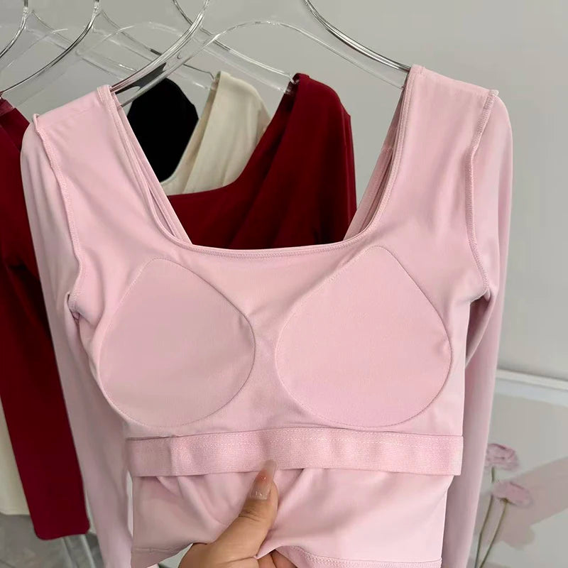 Autumn Slimming Long Sleeved Yoga Top Crossed Back with Fixed Chest Pads for Sports Running Fitness Tight Fitting Shirt