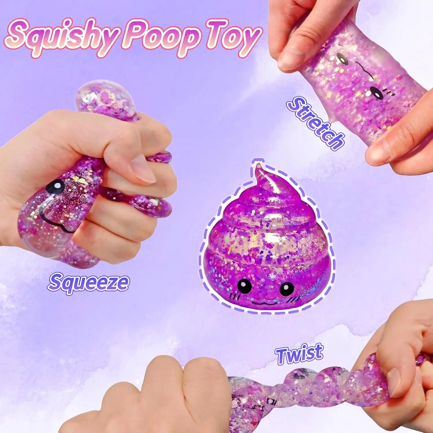 Novelty Squishy Poo Stress Ball Squishies Toys Glitter Funny Stretch Squeeze Fidget Toys for Kids Adults Fool's Day Prank Gift