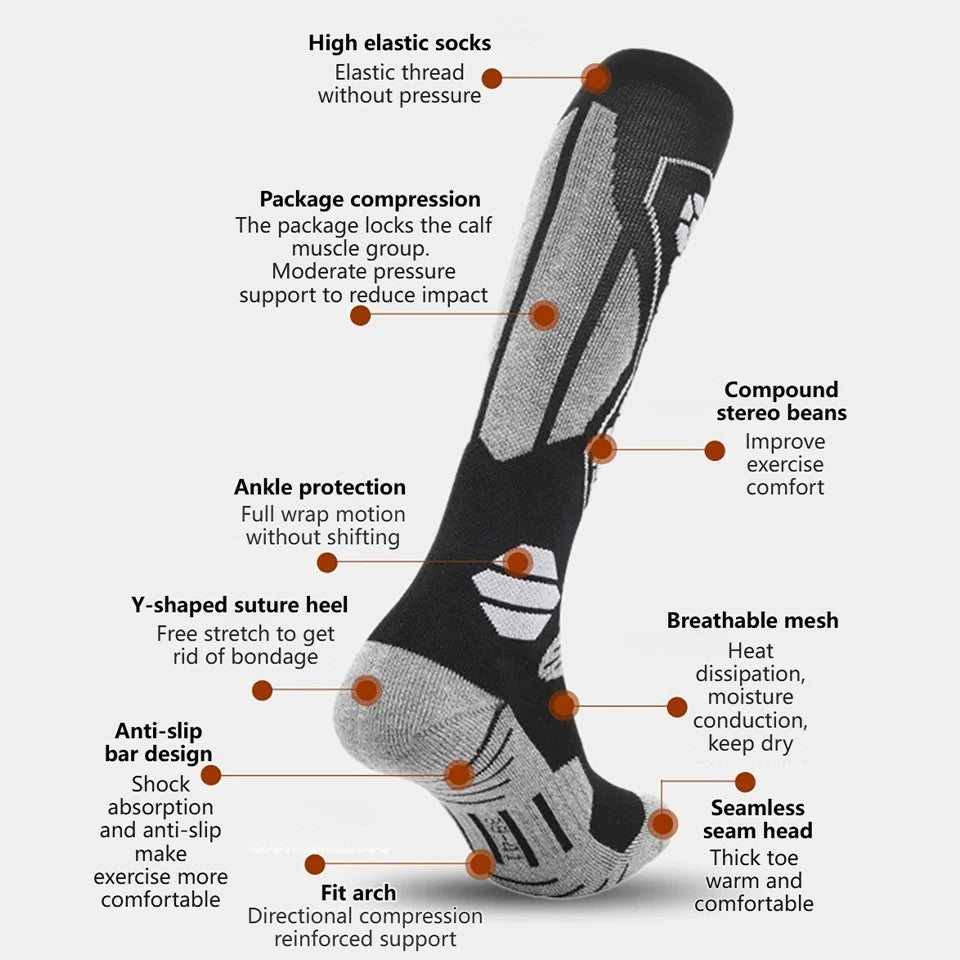 GTUBIKE Thermal Winter Cotton Men Women Ski Socks High Elastic Sports Socks Snowboarding Cycling Adult Skiing Thicker Leg Warm