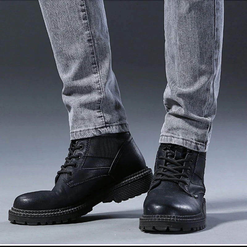 Men's Grey Mid-Waist Slim Stretch Jeans