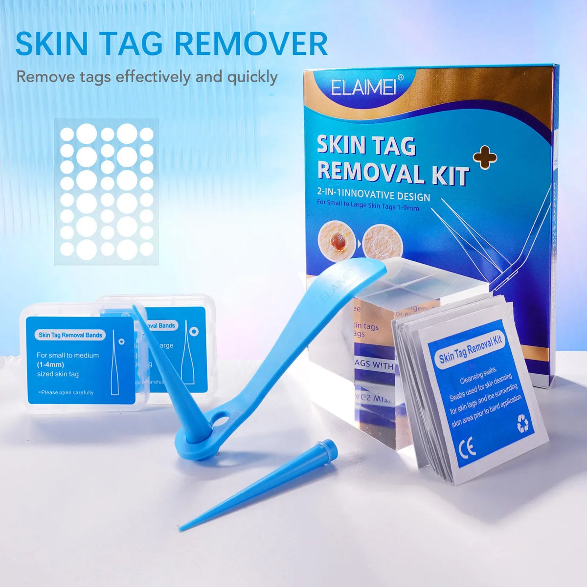 Skin Tag Removal Mole Wart Removal Facial Mole Wart Microstrip Tag Removal Kit Automatic Mole Remover Tool with Cleansing Swabs