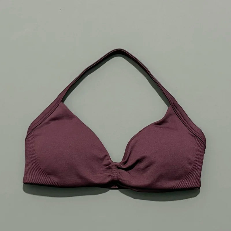 HISTELLO Strappy Bra Women Seamless Gym Underwear High Support Halter Sexy Sports Pilates Clothing Push-up Yoga Workout Tank Top