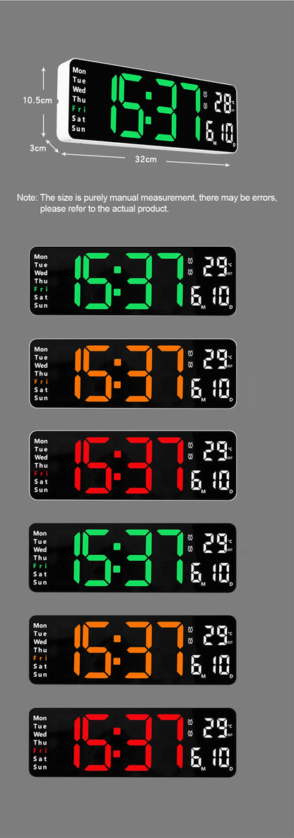 Large Digital Wall Clock Remote Control Temp Date Week Display Power Off Memory Table Clock Wall-mounted Dual Alarms LED Clocks