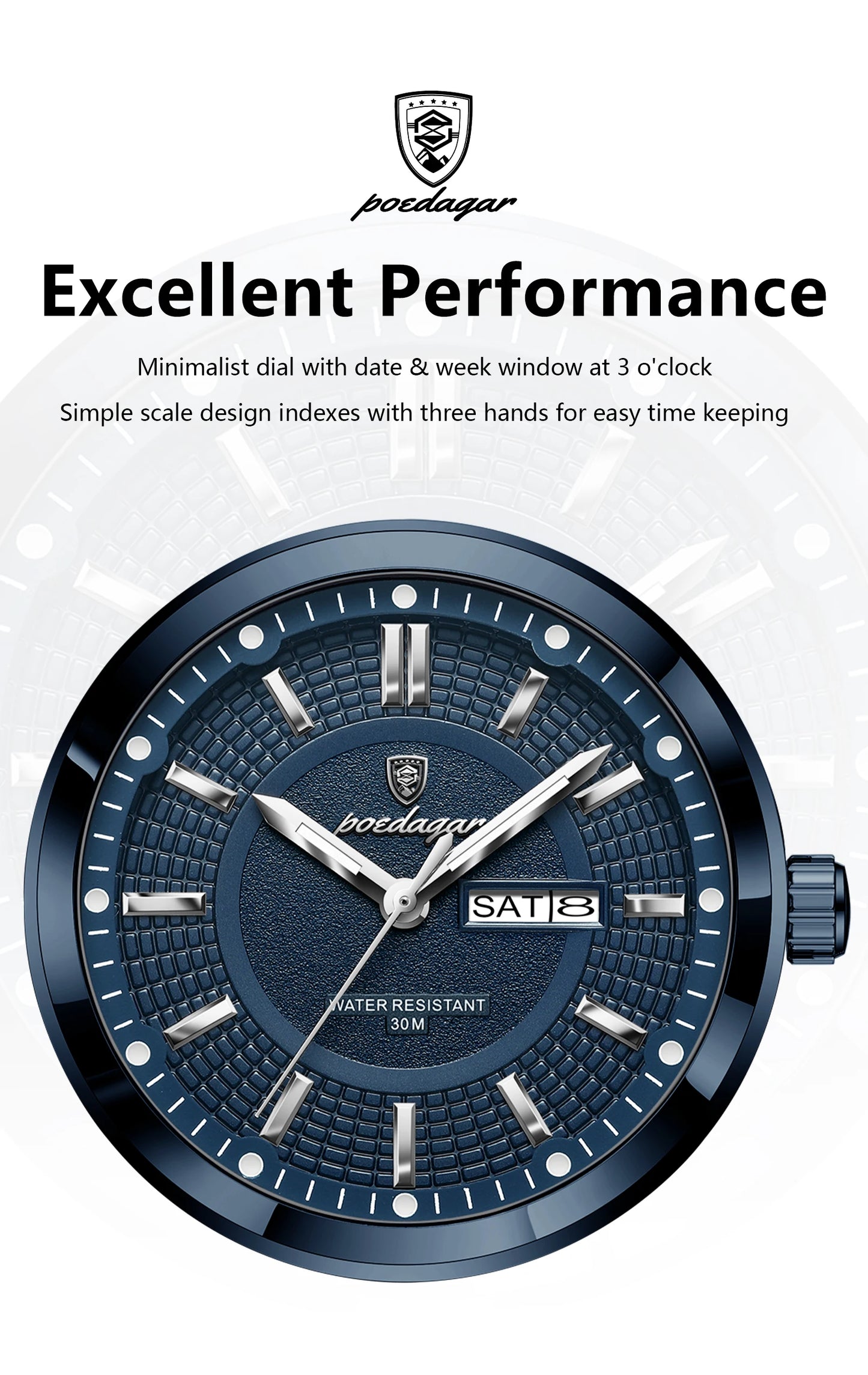 POEDAGAR Top Business Men Wristwatch Stainless Steel Waterproof Luminous Casual Man Watch Date Week Stylish Men's Quartz Watches