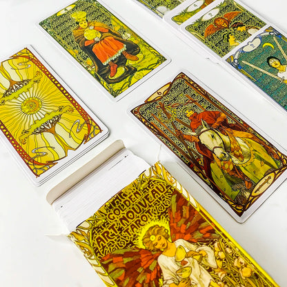 Golden Art Nouveau Tarot Deck 78 Cards Classic Occult Divination Tarot Cards For Beginners,Party Play Games For Family