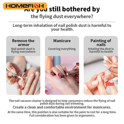 Turbine Brushless Nail Dust Remover Strong Suction 120W Nail Vacuum Cleaner for Manicure with Removable Filter Speed Adjustable