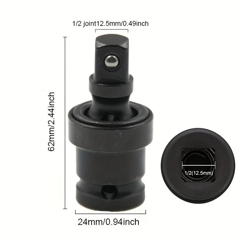 1/2 Inch Drive Universal Joint Socket Adapter, 360° Swivel Steel Ball Impact Socket for Electric Wrench Efficiency Enhancement,