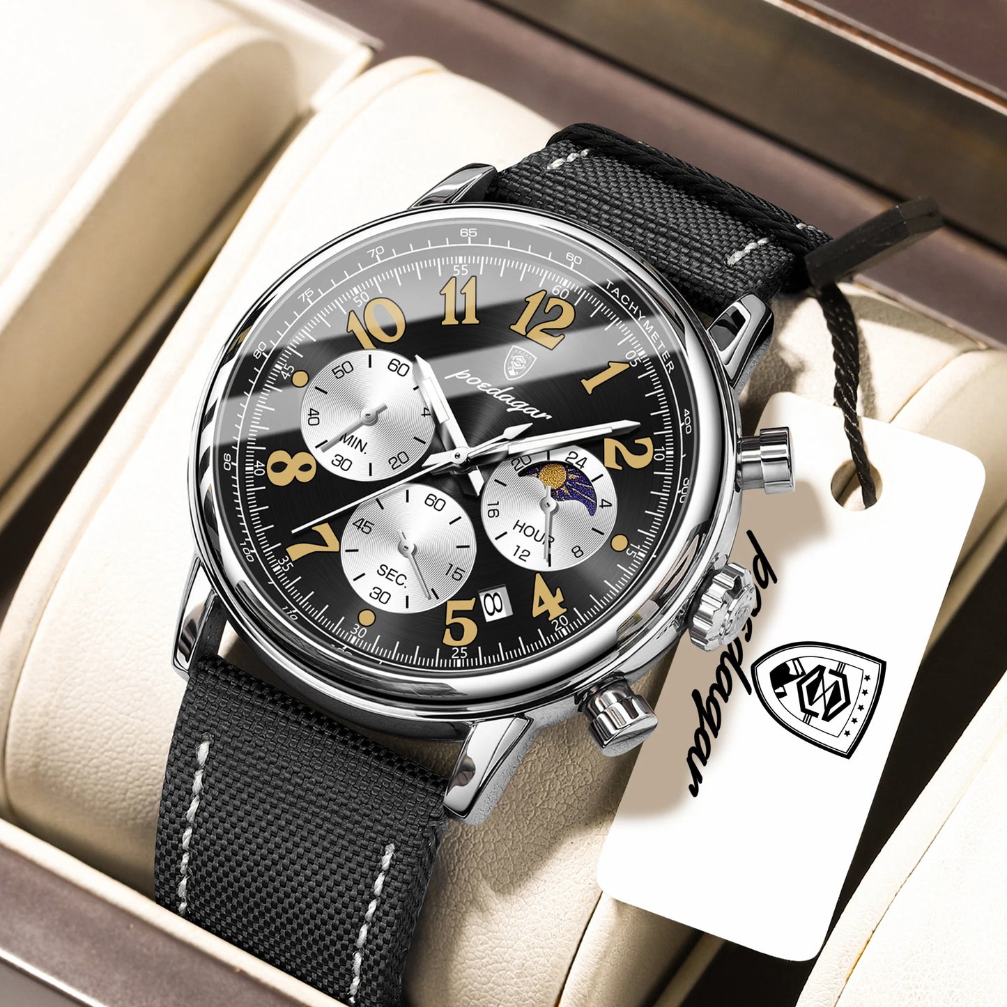 POEDAGAR Luxury Sports Men Watch Waterproof Luminous Leather Quartz Man Wristwatch Chronograph Date Military Men's Watches Reloj
