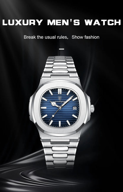 POEDAGAR Fashion Square Quartz Man Clock Waterproof Luminous Date Stainless Steel Watches For Men Luxury Business Men Wristwatch