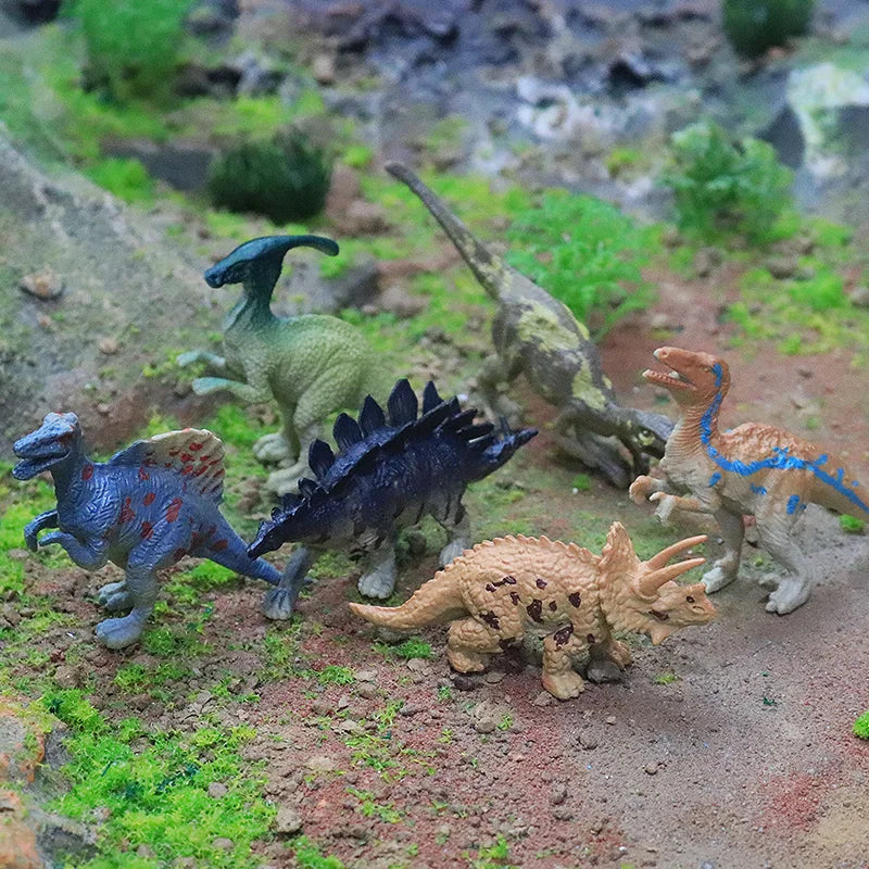 Oenux 12PCS Small Jurassic Dinosaur Set Brinquedo T-Rex Velociraptor Spinosaurus Mosasaur Model Action Figure Collection Kid Toy