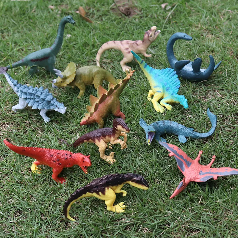 Oenux 12PCS Small Jurassic Dinosaur Set Brinquedo T-Rex Velociraptor Spinosaurus Mosasaur Model Action Figure Collection Kid Toy