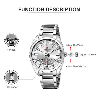 NAVIFORCE Classic Casual Watch for Men Stainless teel Sport Waterproof Male Watches Quartz Date Display Clock  Relogio Masculino